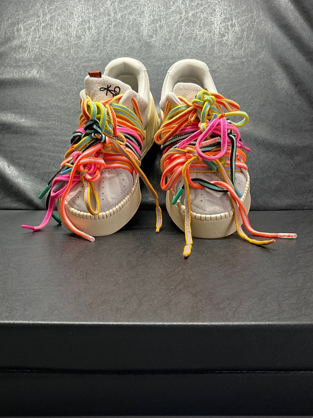 Men's White Sneakers with Multicolor Rainbow Laces